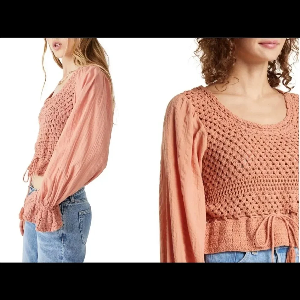 Free People Women's Megan Crochet Knit Peplum Puff Sleeve Top | NEW!!!⭐️⭐️‎